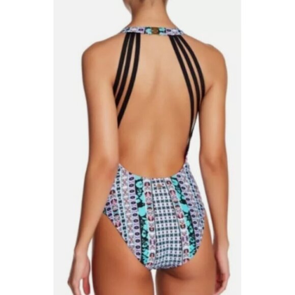 New Nanette Lepore Kimono Patchwork Swimsuit Womens XS One Piece Goddess - Picture 2 of 7